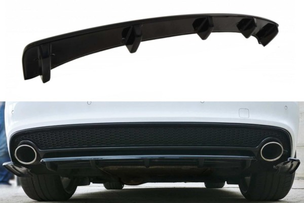 MAXTON DESIGN - Stredový spoiler pod zadný náraznik AUDI A5 S-LINE FACELIFT (with a vertical bar) , Čierny lesk