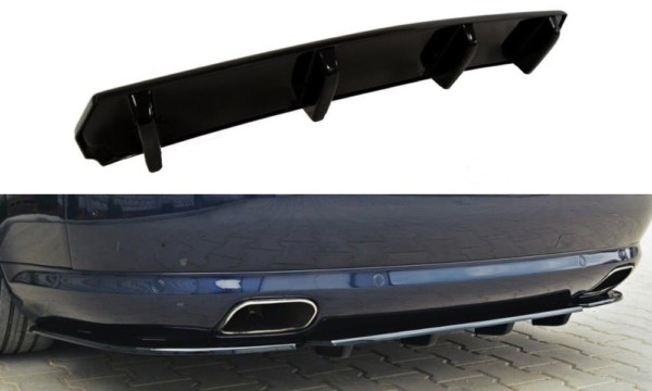 MAXTON DESIGN - Stredový spoiler pod zadný náraznik Audi A8 W12 D3 (with vertical bars) , Čierny lesk 1017