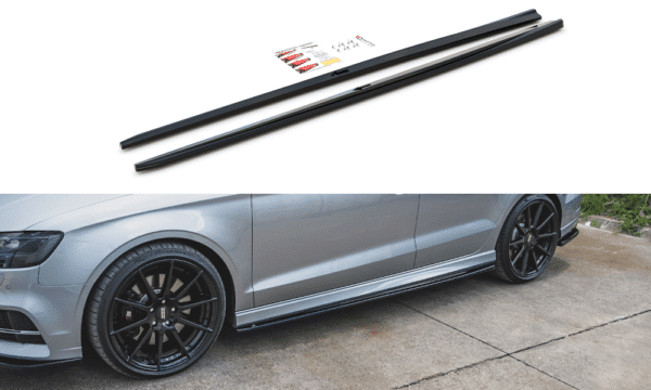 MAXTON DESIGN - Lišty pod prahy V.2 Audi S3 / A3 S-Line Sedan 8V Facelift , Čierny lesk