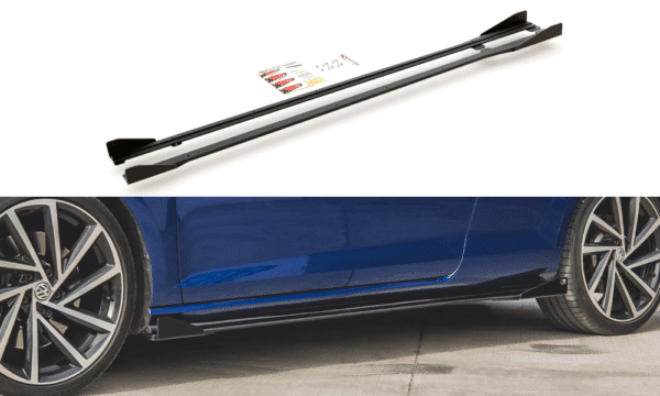 MAXTON DESIGN - Racing Durability Lišty pod prahy + Splitre VW Golf 7 R / R-Line Facelift , Black + Gloss Flaps