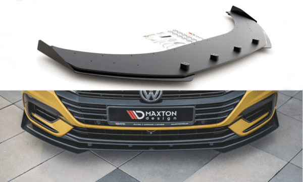 MAXTON DESIGN - Racing Durability Spoiler pod Predný náraznik   + Splitre Volkswagen Arteon R-Line , Black + Gloss Flaps