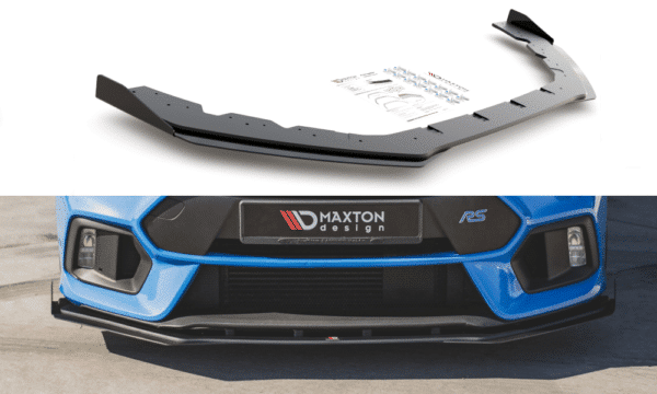 MAXTON DESIGN - Racing Durability Spoiler pod Predný náraznik + Splitre Ford Focus RS Mk3 , Black + Gloss Flaps
