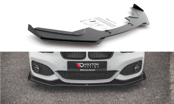 MAXTON DESIGN - Racing Durability Spoiler pod Predný náraznik   V.3 + Splitre for vhodné pre BMW 1 F20 M-Pack Facelift / M140i , Black + Gloss Flaps