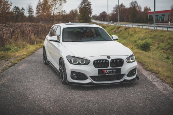 MAXTON DESIGN - Racing Durability Spoiler pod Predný náraznik V.3 + Splitre for vhodné pre BMW 1 F20 M-Pack Facelift / M140i , Black + Gloss Flaps – Obrázok 2