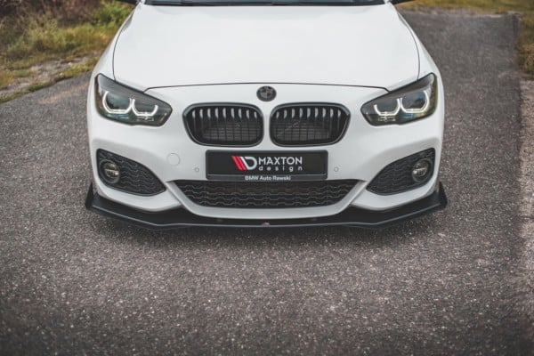MAXTON DESIGN - Racing Durability Spoiler pod Predný náraznik V.3 + Splitre for vhodné pre BMW 1 F20 M-Pack Facelift / M140i , Black + Gloss Flaps – Obrázok 3