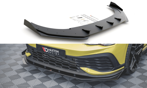 MAXTON DESIGN - Racing Durability Spoiler pod Predný náraznik   + Splitre Volkswagen Golf 8 GTI Clubsport , Black + Gloss Flaps