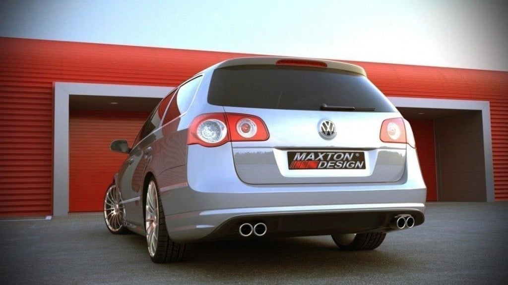 MAXTON DESIGN - Zadný náraznik SPOILER VW PASSAT B6 ( R-LINE LOOK ) 2 VýfukS , Sklené vlákno zaklad. náter
