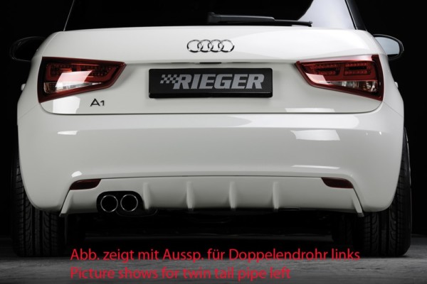 Rieger vložka zadného nárazíka -  Audi A1 (8X) , pre originál koncovky Ľavá strana, plast ABS, Pre vozidlá bez S-Line exterier, 
vrátane-montážne vybavenie, Certifikát
