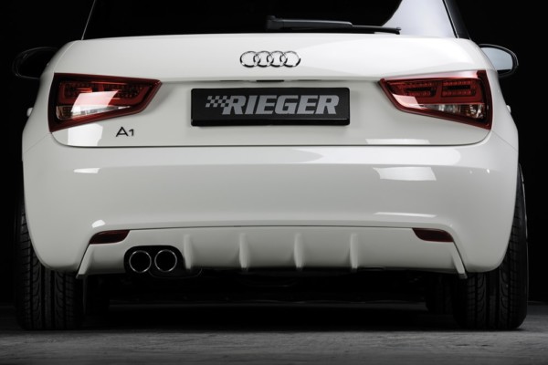 Rieger vložka zadného nárazíka -  Audi A1 (8X) , pre originál dvojité koncovky Ľavá strana, (2x76mm ø), plast ABS, Pre vozidlá bez S-Line exterier, 
vrátane-montážne vybavenie, Certifikát