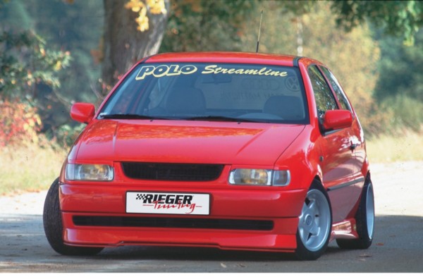 Rieger  predný spoiler -  VW Polo 4 (6N) , bez styling package, GFK (laminát), 
Certifikát,montážne vybavenie