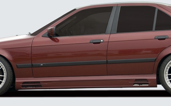 Rieger  nádstavce prahov -  BMW 3-series E36 , Pravá strana s priehlbinou a 2 otvormi, plast ABS, 
vrátane- hliniková mriežka, Certifikát,montážne vybavenie