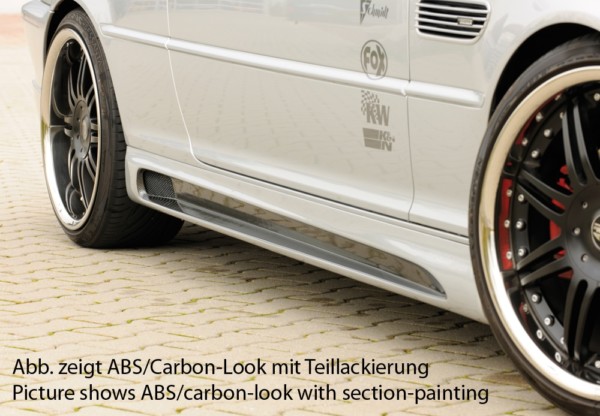 Rieger  nádstavce prahov -  BMW 3-series E46 , Ľavá strana, s priehlbinou, s otvorom,, plast ABS, 
vrátane- hliniková mriežka,montážne vybavenie