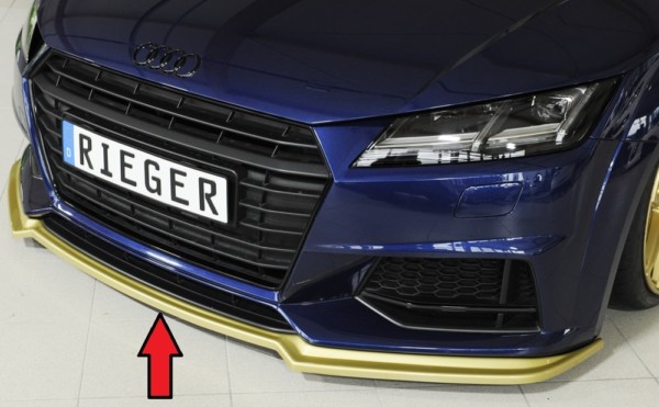 Rieger  splitter -  Audi TT (8J-FV/8S) , pre original  nárazník, plast ABS, pre autá
s S-Line exterier (predfacelift),
bez S-Line exterier (facelift), 
vrátane-montážne vybavenie,
