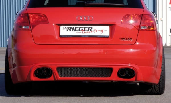 Rieger zadný podnáraznik -  Audi A4 (8E) type B7 , pre dvojité koncovky Ľavá strana + Pravá strana plast ABS, Pre vozidlá s S-Line exterier a bez S-Line exterier, 
vrátane- hliniková mriežka, Certifikát,montážne vybavenie