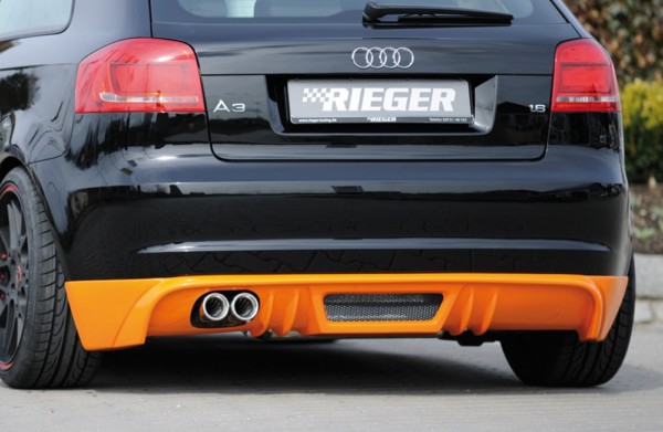 Rieger zadný podnáraznik -  Audi A3 (8P) , pre dvojité koncovky Ľavá strana , plast ABS, Pre vozidlá s S-Line exterier a bez S-Line exterier, 
vrátane- hliniková mriežka,montážne vybavenie, Certifikát
