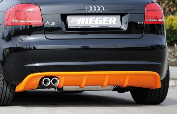 Rieger vložka zadného nárazíka -  Audi A3 (8P) , pre dvojité koncovky Ľavá strana , (2x76mm ø), plast ABS, Pre vozidlá s S-Line exterier a bez S-Line exterier, 
vrátane-montážne vybavenie, Certifikát