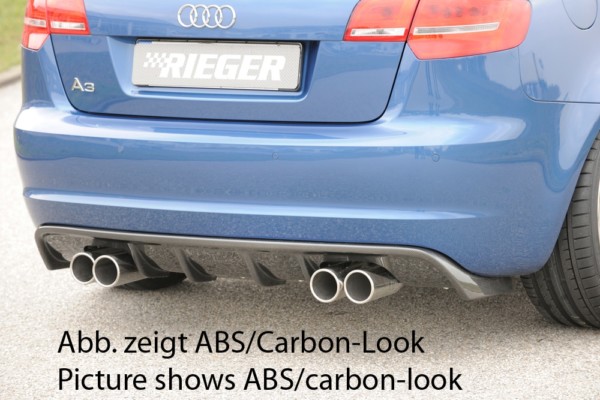 Rieger vložka zadného nárazíka -  Audi A3 (8P) , pre športové koncovky Ľavá strana + Pravá strana (4x76mm ø), plast ABS, Pre vozidlá s S-Line exterier a bez S-Line exterier, 
vrátane-montážne vybavenie, Certifikát
