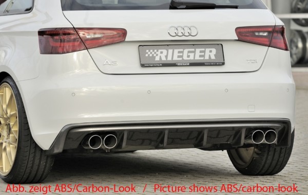 Rieger vložka zadného nárazíka -  Audi A3 (8V) , pre dvojité koncovky Ľavá strana + Pravá strana plast ABS, Pre vozidlá bez S-Line exterier, 
vrátane-montážne vybavenie, Certifikát