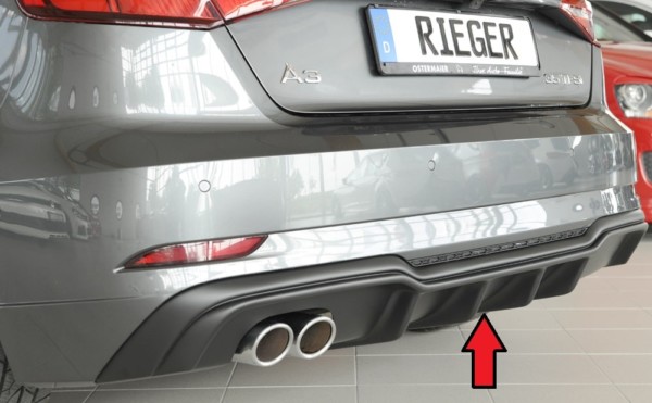 Rieger vložka zadného nárazíka -  Audi A3 (8V) , pre dvojité koncovky Ľavá strana , plast ABS, Pre vozidlá s S-Line exterier, 
vrátane-montážne vybavenie, Certifikát