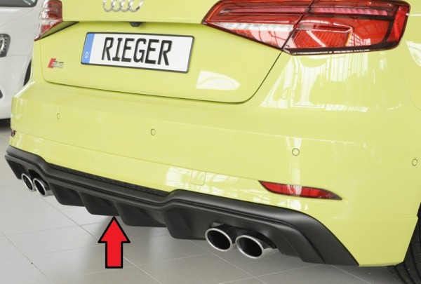 Rieger vložka zadného nárazíka -  Audi A3 S3 (8V) , pre originál dvojité koncovky Ľavá strana + Pravá strana (4x90x72mm oval), plast ABS, Pre vozidlá s S-Line exterier, 
vrátane-montážne vybavenie, Certifikát