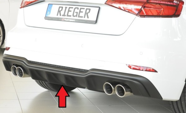 Rieger vložka zadného nárazíka -  Audi A3 (8V) , pre dvojité koncovky Ľavá strana + Pravá strana (4x90mm ø), plast ABS, Pre vozidlá s S-Line exterier, 
vrátane-montážne vybavenie, Certifikát