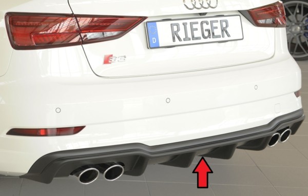 Rieger vložka zadného nárazíka (type: 56808) -  Audi A3 S3 (8V) , pre originál dvojité koncovky Ľavá strana + Pravá strana (4x90x72mm oval), plast ABS, Pre vozidlá s S-Line exterier, 
vrátane-montážne vybavenie, Certifikát