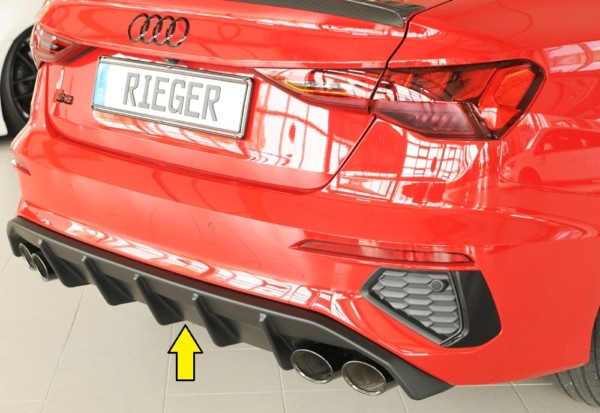 Rieger vložka zadného nárazíka -  Audi A3 (GY) , pre dvojité koncovky Ľavá strana + Pravá strana (4x100x81mm oval), plast ABS, Pre vozidlá s S-Line exterier, 
vrátane-montážne vybavenie, Certifikát