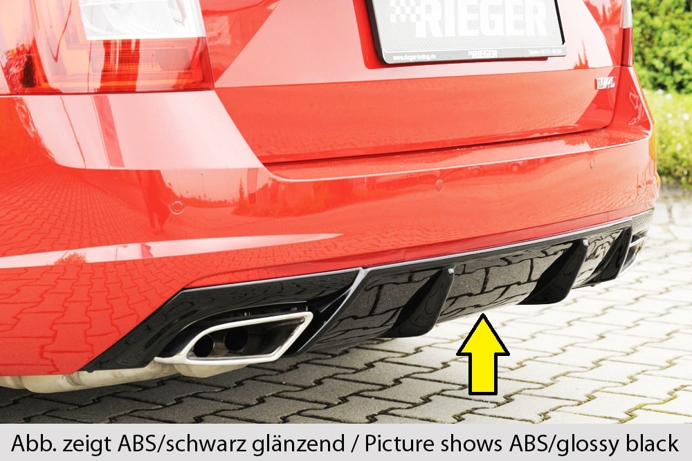Rieger vložka zadného nárazíka - Skoda Octavia RS (5E) , pre orig.. výfukovú koncovku Ľavá strana+Pravá strana plast ABS, Pre vozidlá s tažným,
vrátane-montážne vybavenie, Certifikát