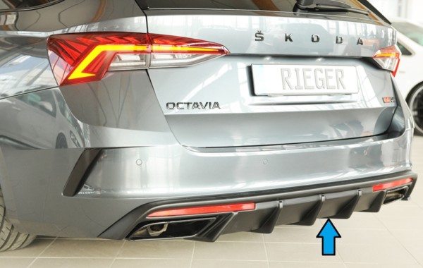 Rieger vložka zadného nárazíka -  Skoda Octavia RS (NX) , pre orig.. výfukovú koncovku Ľavá strana+Pravá strana plast ABS, Pre vozidlá s tažným, 
vrátane-montážne vybavenie, primer