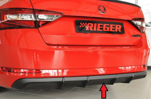 Rieger vložka zadného nárazíka -  Skoda Superb III (3T/3V) , plast ABS, Pre vozidlá s parkovacími senzorami (pdc), 
vrátane-montážne vybavenie, Certifikát