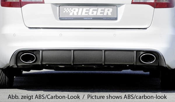 Rieger vložka zadného nárazíka -  Audi A6 (4F) , pre športové koncovky Ľavá strana + Pravá strana (140x90mm oval), plast ABS,Čierny lesk, Pre vozidlá bez S-Line exterier, 
vrátane-montážne vybavenie, Certifikát