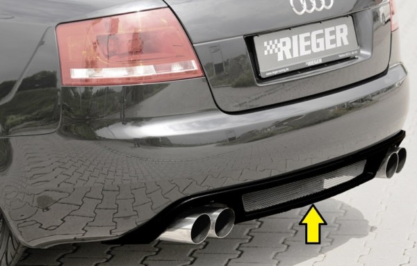 Rieger zadný podnáraznik -  Audi A4 (8H) , pre dvojité koncovky Ľavá strana + Pravá strana (4x90mm ø), plast ABS,Čierny lesk, 
vrátane- hliniková mriežka,montážne vybavenie, Certifikát