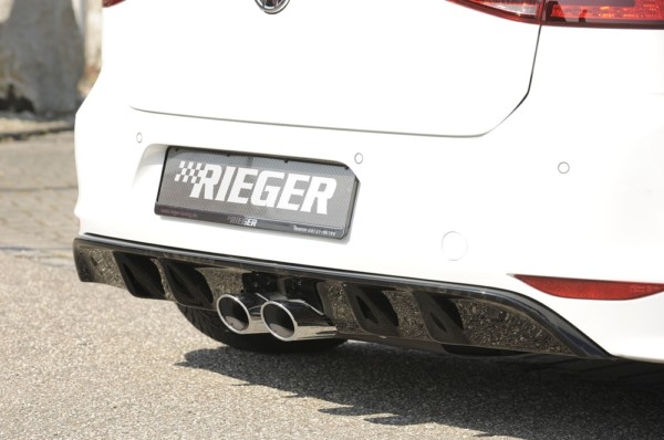 Rieger vložka zadného nárazíka -  VW Golf 7 , pre dvojité koncovky, (2x93x74mm oval), plast ABS,Čierny lesk, Pre vozidlá s R-Line exterier, 
vrátane-montážne vybavenie, Certifikát
