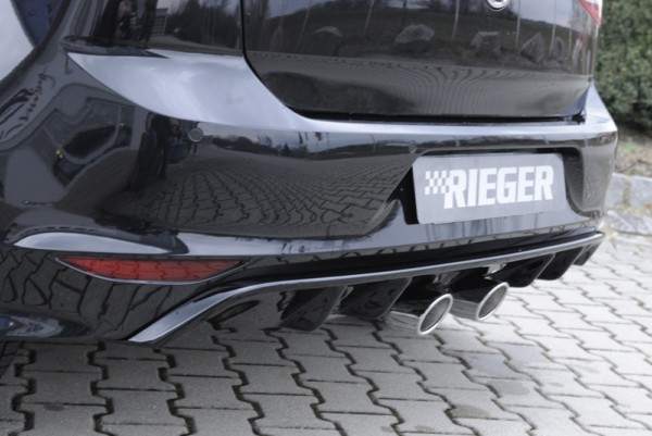 Rieger vložka zadného nárazíka -  VW Golf 7 R-Line , pre dvojité koncovky, (2x90mm ø / VW R-Look), plast ABS,Čierny lesk, Pre vozidlá s R-Line exterier, 
vrátane-montážne vybavenie, Certifikát