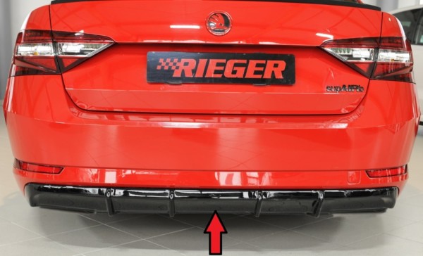 Rieger vložka zadného nárazíka (pre electric tažného) -  Skoda Superb III (3T/3V) , plast ABS,Čierny lesk, Pre vozidlá s tažným, parkovacími senzorami (pdc), vrátane-montážne vybavenie, Certifikát