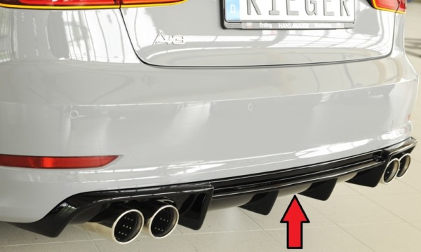 Rieger vložka zadného nárazíka -  Audi A3 (8V) , pre dvojité koncovky Ľavá strana + Pravá strana (4x90mm ø), plast ABS,Čierny lesk, Pre vozidlá s S-Line exterier, 
vrátane-montážne vybavenie, Certifikát