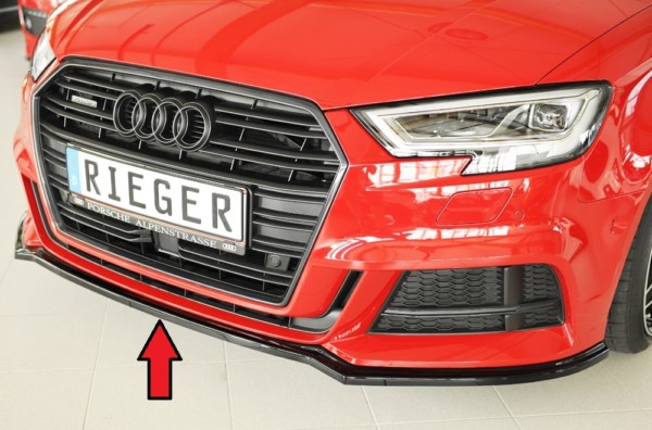Rieger  splitter -  Audi A3 (8V) , pre original  nárazník, plast ABS,Čierny lesk, Pre vozidlá s S-Line exterier, 
vrátane-montážne vybavenie,