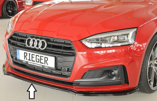 Rieger  splitter -  Audi A5 (B9/F5) , pre original  nárazník, plast ABS,Čierny lesk, Pre vozidlá s S-Line exterier, 
vrátane-montážne vybavenie,
