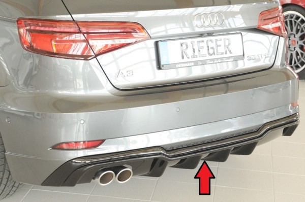 Rieger vložka zadného nárazíka -  Audi A3 (8V) , pre dvojité koncovky Ľavá strana , plast ABS,Čierny lesk, Pre vozidlá s S-Line exterier, 
vrátane-montážne vybavenie, Certifikát