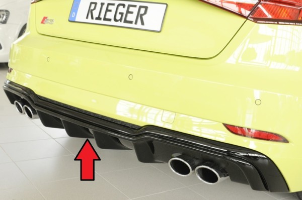 Rieger vložka zadného nárazíka -  Audi A3 S3 (8V) , pre originál dvojité koncovky Ľavá strana + Pravá strana (4x90x72mm oval), plast ABS,Čierny lesk, Pre vozidlá s S-Line exterier, 
vrátane-montážne vybavenie, Certifikát