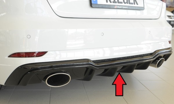 Rieger vložka zadného nárazíka -  Audi A3 (8V) , pre športové koncovky Ľavá strana + Pravá strana (152x95mm oval), plast ABS,Čierny lesk, Pre vozidlá s S-Line exterier, 
vrátane-montážne vybavenie, Certifikát