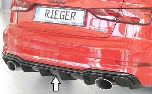 Rieger vložka zadného nárazíka -  Audi A3 (8V) , pre športové koncovky Ľavá strana + Pravá strana (152x95mm oval), plast ABS,Čierny lesk, Pre vozidlá s S-Line exterier, 
vrátane-montážne vybavenie, Certifikát