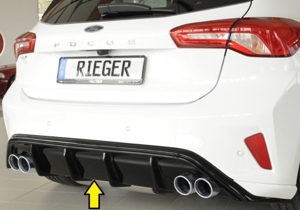 Rieger vložka zadného nárazíka -  pred Focus 4 (DEH) , pre dvojité koncovky Ľavá strana + Pravá strana (4x80mm ø), plast ABS,Čierny lesk, Pre vozidlá s ST-Line, 
vrátane-montážne vybavenie, Certifikát