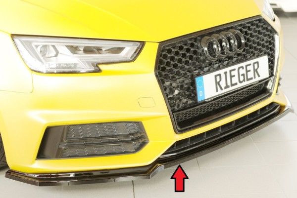 Rieger  splitter -  Audi A4 (B9/F4) , pre original  nárazník, plast ABS,Čierny lesk, Pre vozidlá s S-Line exterier, 
vrátane-montážne vybavenie,