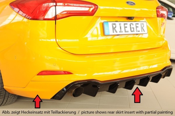 Rieger vložka zadného nárazíka -  pred Focus 4 ST (DEH) , pre originál koncovky Ľavá strana + Pravá strana (83mm ø), plast ABS,Čierny lesk, Pre vozidlá s ST-Line, bez tažného, 
vrátane-montážne vybavenie, Certifikát