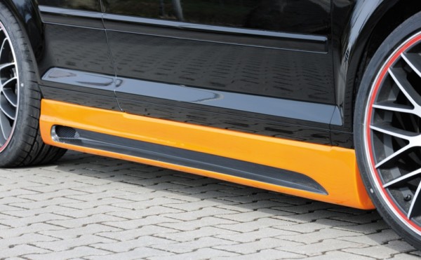 Rieger  nádstavce prahov -  Audi A3 (8P) , Ľavá strana, s priehlbinou, s otvorom,, plast ABS, carbon-look, 
vrátane- hliniková mriežka,montážne vybavenie,