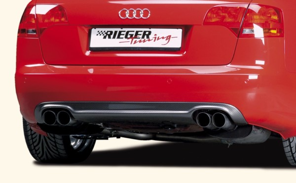 Rieger zadný podnáraznik -  Audi A4 (8E) type B7 , pre dvojité koncovky Ľavá strana + Pravá strana plast ABS, carbon-look, Pre vozidlá s S-Line exterier a bez S-Line exterier, 
vrátane- Certifikát,montážne vybavenie