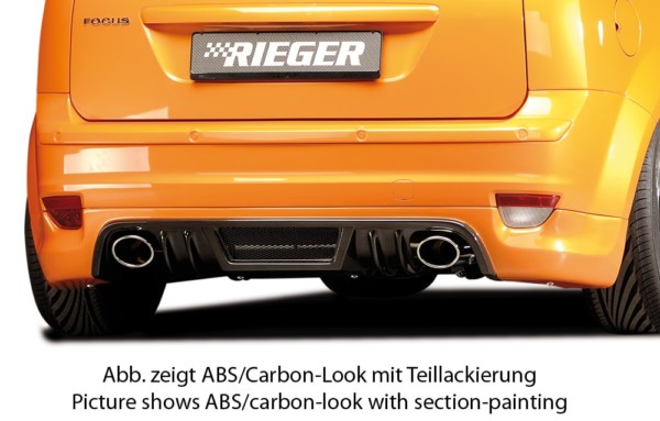 Rieger zadný podnáraznik -  pred Focus 2 , pre koncovku na  Ľavá strana + Pravá strana plast ABS, carbon-look, 
vrátane- hliniková mriežka, Certifikát,montážne vybavenie