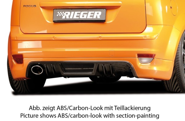Rieger zadný podnáraznik -  pred Focus 2 , pre koncovku na  Ľavá strana, plast ABS, carbon-look, 
vrátane-montážne vybavenie, hliniková mriežka, Certifikát