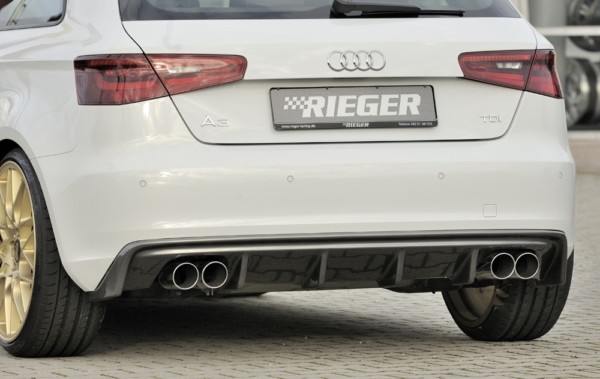 Rieger vložka zadného nárazíka -  Audi A3 (8V) , pre dvojité koncovky Ľavá strana + Pravá strana plast ABS, carbon-look, Pre vozidlá bez S-Line exterier, 
vrátane-montážne vybavenie, Certifikát